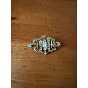 Vtg 1928 Co Victorian Ornate Filigree Brooch Marquise Rhinestone